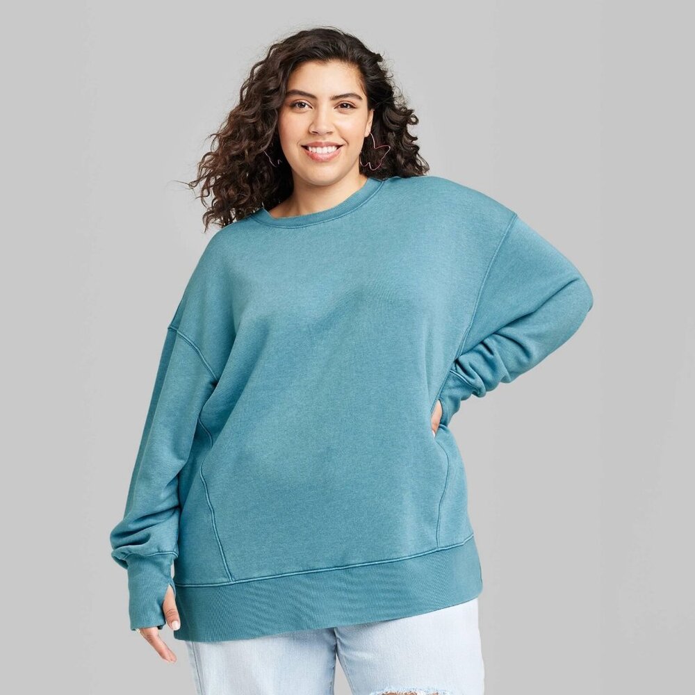 1X - Womens Plus Oversized Sweatshirt - Wild Fable - Dark Teal Blue - Picture 5 of 7